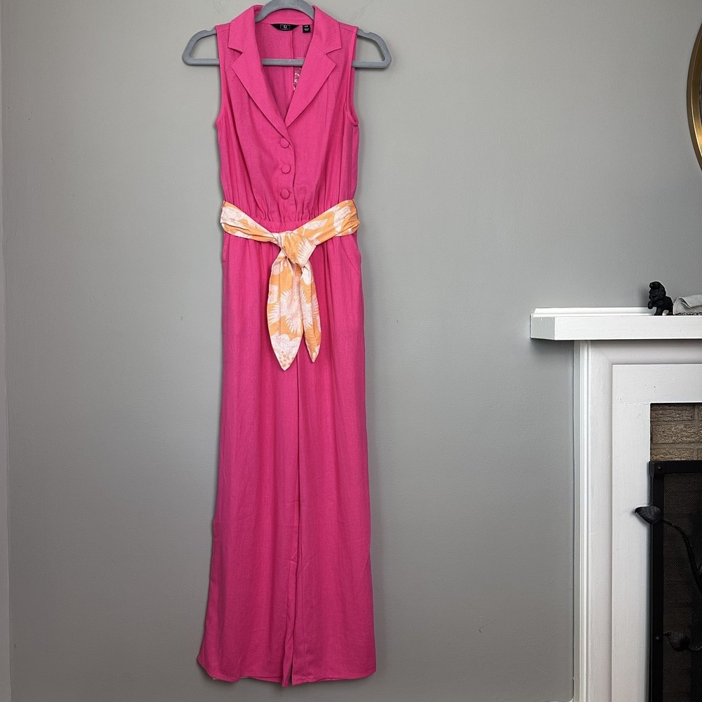 Dopamine Dressing Jumpsuit Women XXS Pink Wide Leg Belt Linen Blend Resort